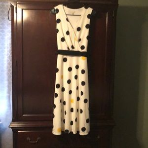 White Dress w/ Navy Blue and Yellow Polka Dots